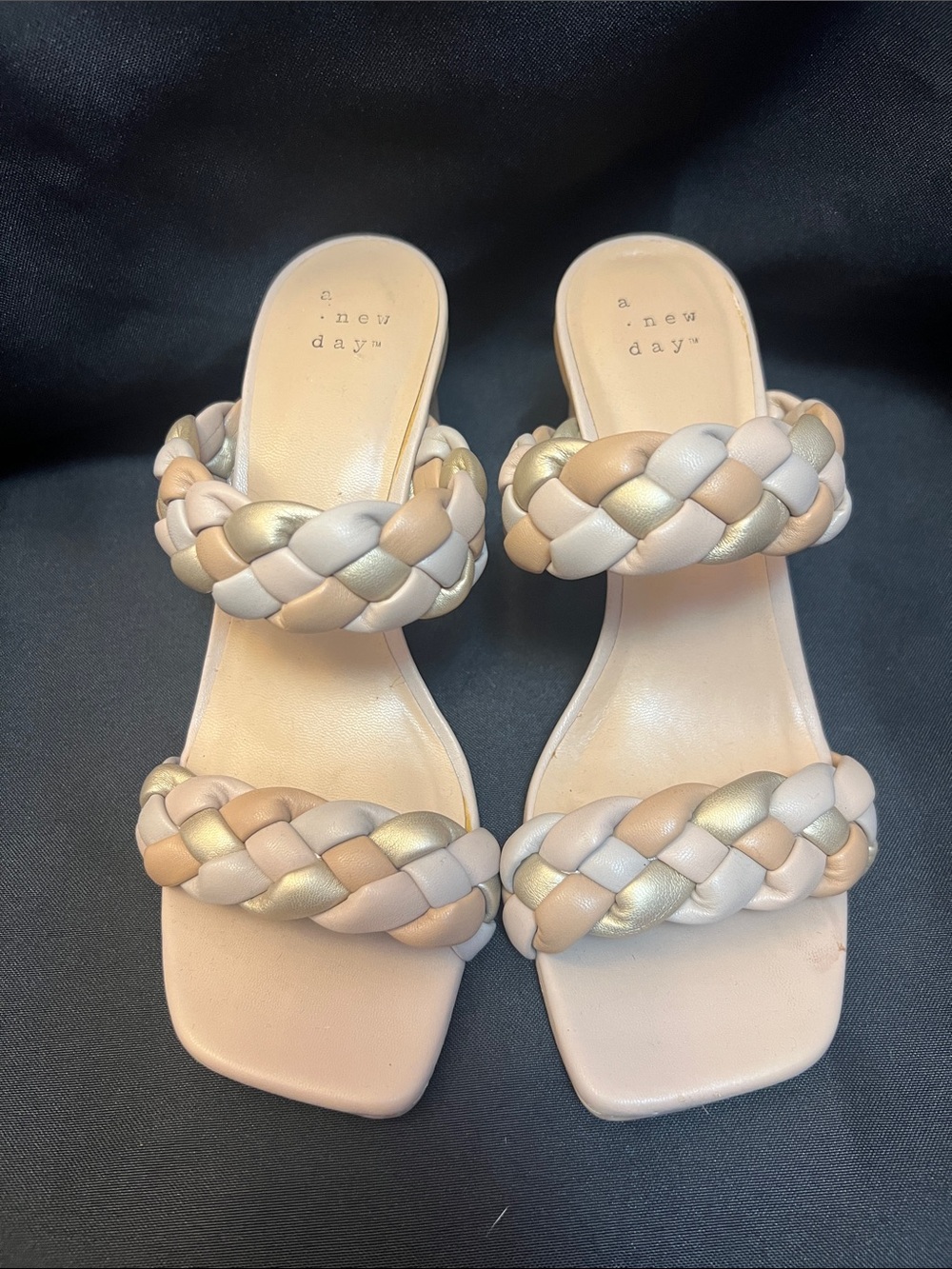 a new day Braided Double-Strap Slide Sandals in Neutral Metallics